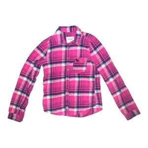 Abercrombie & Fitch Girl Pink & Purple Plaid Flannel Button Down Shirt Large EUC